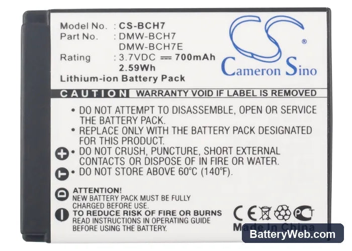 Panasonic Lumix  DMC-FP1 Replacement Battery, 3.7V, 690mAh, Li-ion 5