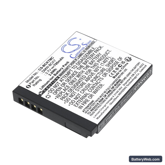 Panasonic Lumix DMC-S3 Replacement Battery, 3.7V, 700mAh, Li-ion 1