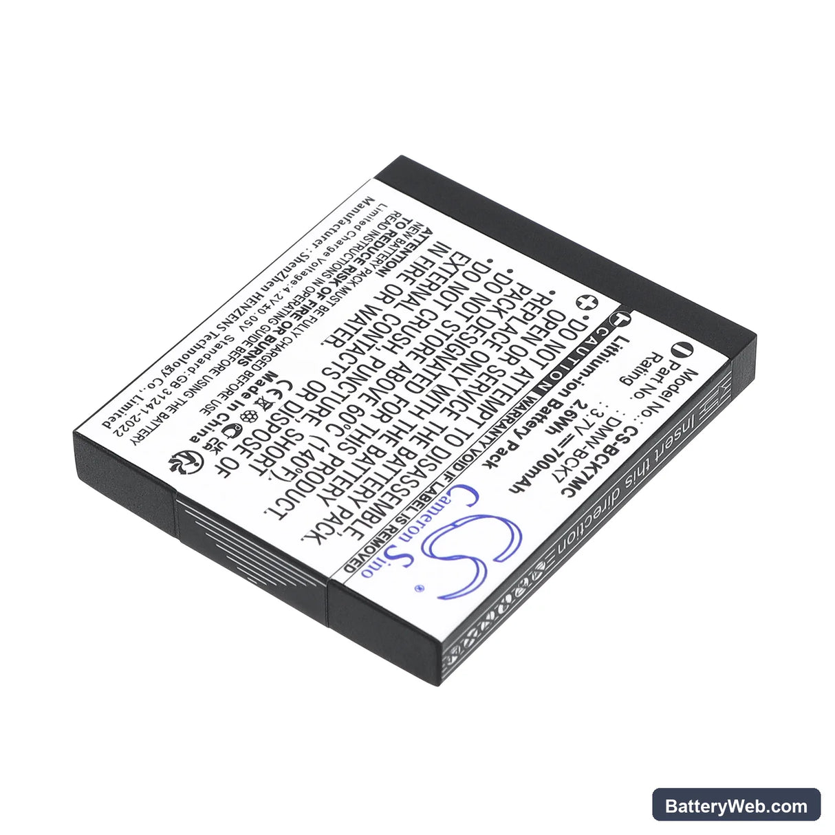 Panasonic Lumix DMC-S3 Replacement Battery, 3.7V, 700mAh, Li-ion 2