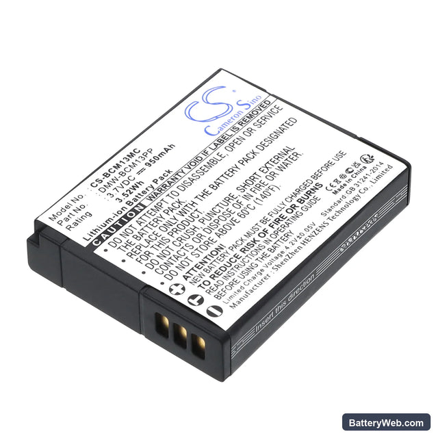 Panasonic Lumix DMC-TZ41 Replacement Battery, 3.7V, 950mAh, Li-ion 1