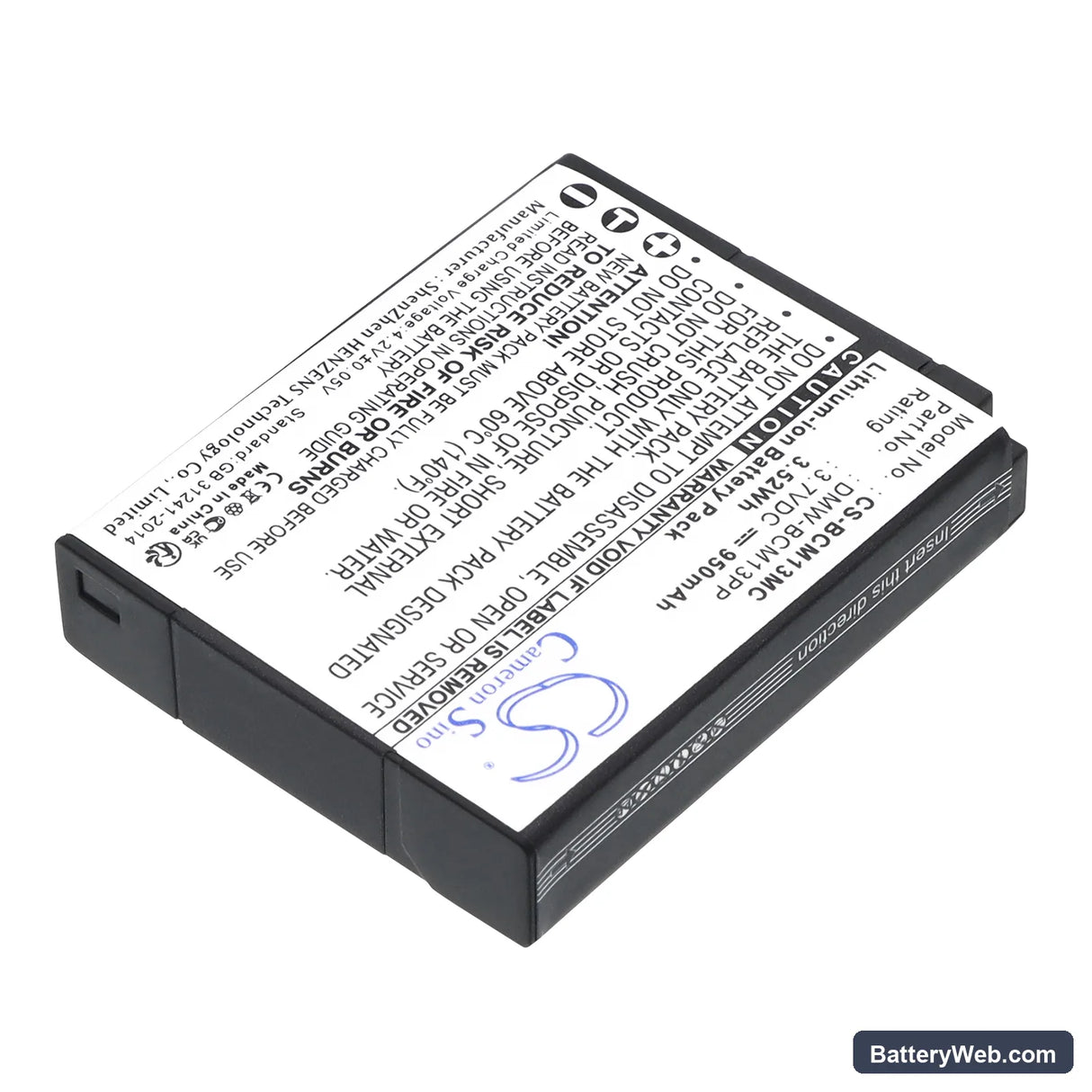 Panasonic Lumix DMC-TZ41 Replacement Battery, 3.7V, 950mAh, Li-ion 2