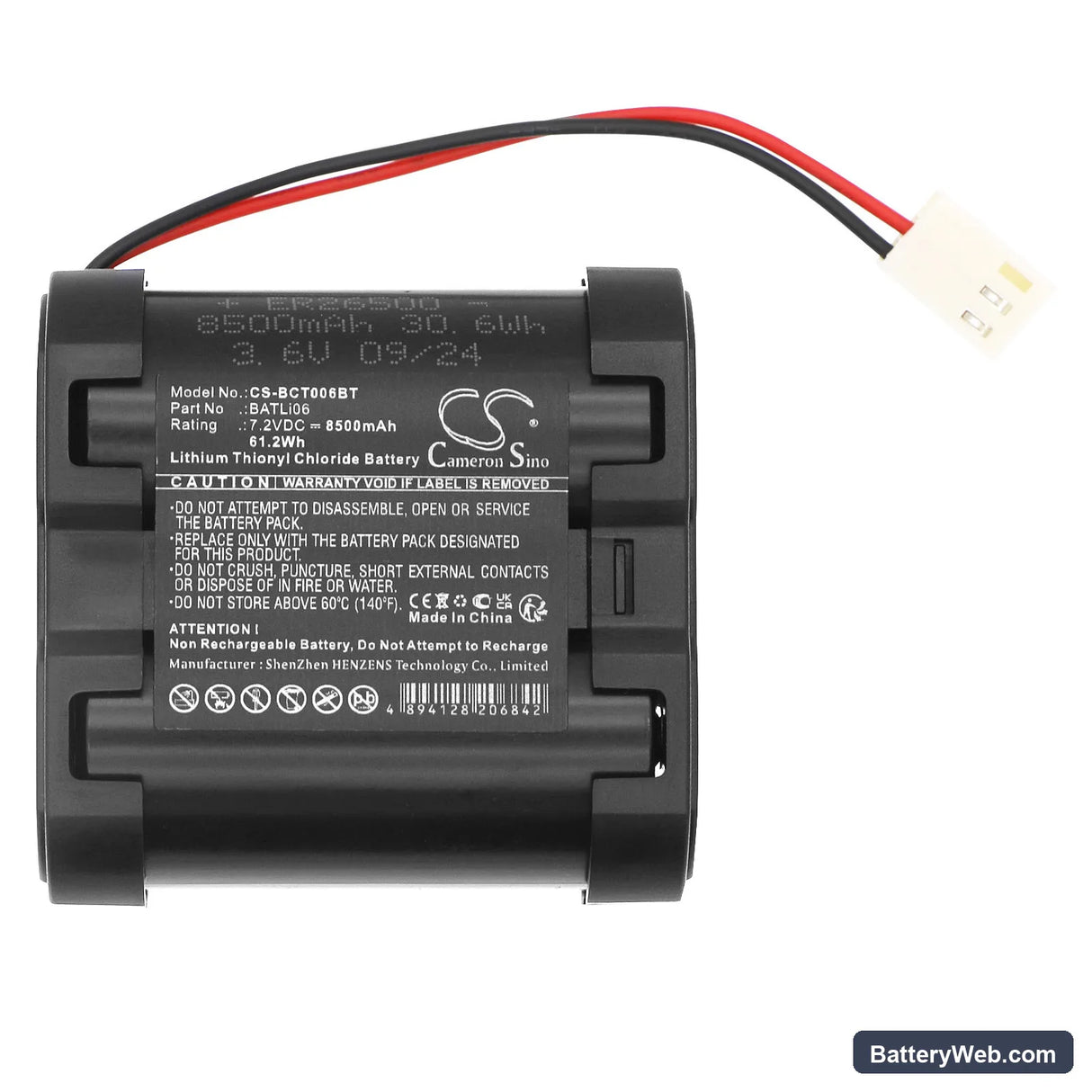 Daitem D14000 Replacement Battery, 7.2V, 8500mAh, Li-SOCl2 3