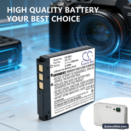Sony Cyber-shot DSC-T200/B Replacement Battery, 3.7V, 680mAh, Li-ion 6