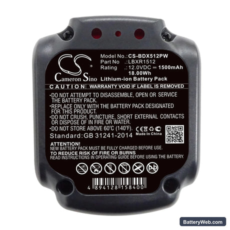 Black & Decker BDCDD12 Replacement Battery, 12V, 1500mAh, Li-ion 6