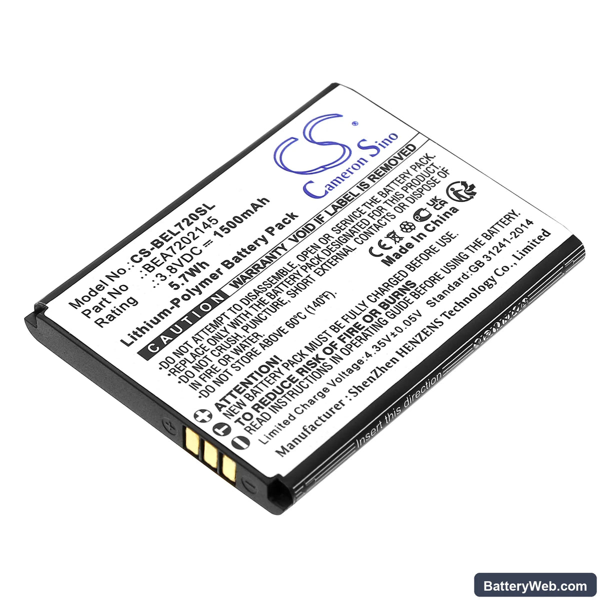 Bea-fon SL720 Replacement Battery, 3.8V, 1500mAh, Li-Polymer 1