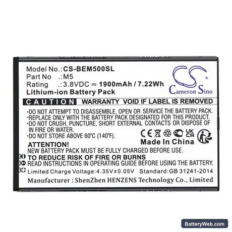 Bea-fon M5 Replacement Battery, 3.8V, 1900mAh, Li-ion 3