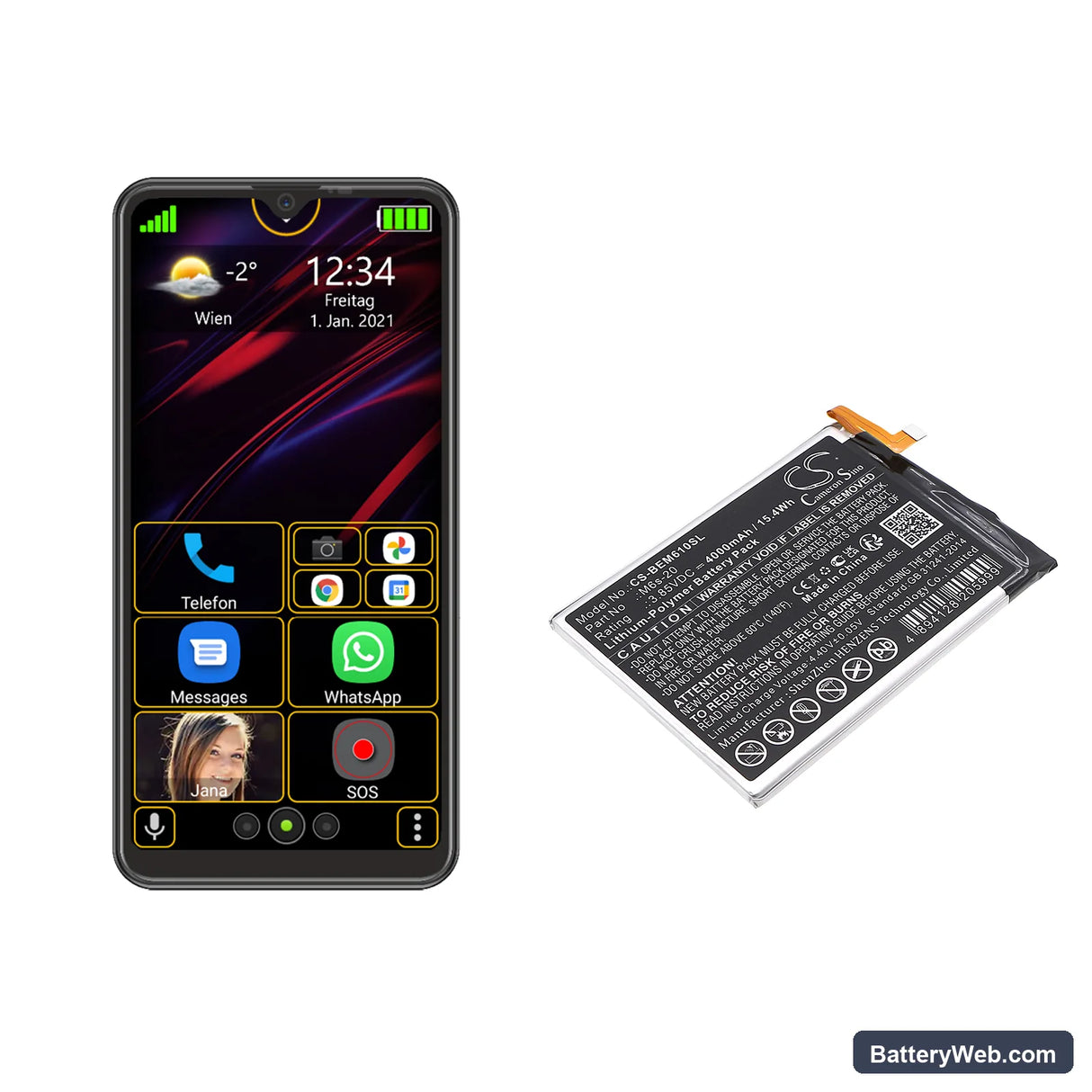 Bea-fon M6s Premium Replacement Battery, 3.85V, 4000mAh, Li-Polymer 5