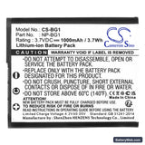 Sony Cyber-shot DSC-T20/B Replacement Battery, 3.7V, 1000mAh, Li-ion 3