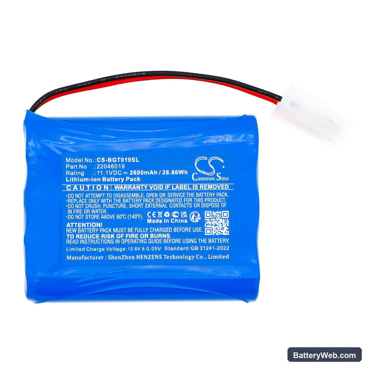 B&G PTT Replacement Battery, 11.1V, 2600mAh, Li-ion 3