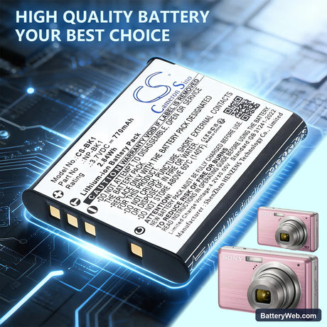 Sony CyberShot DSC-S750 Replacement Battery, 3.7V, 770mAh, Li-ion 6