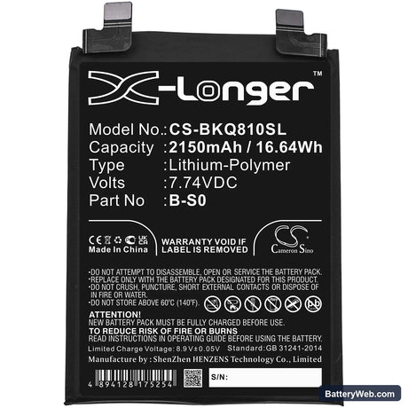 Vivo IQOO 8 Pro Replacement Battery, 7.74V, 2150mAh, Li-Polymer 3