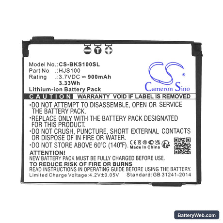 Becker HJS 100 Replacement Battery, 3.7V, 900mAh, Li-ion 3
