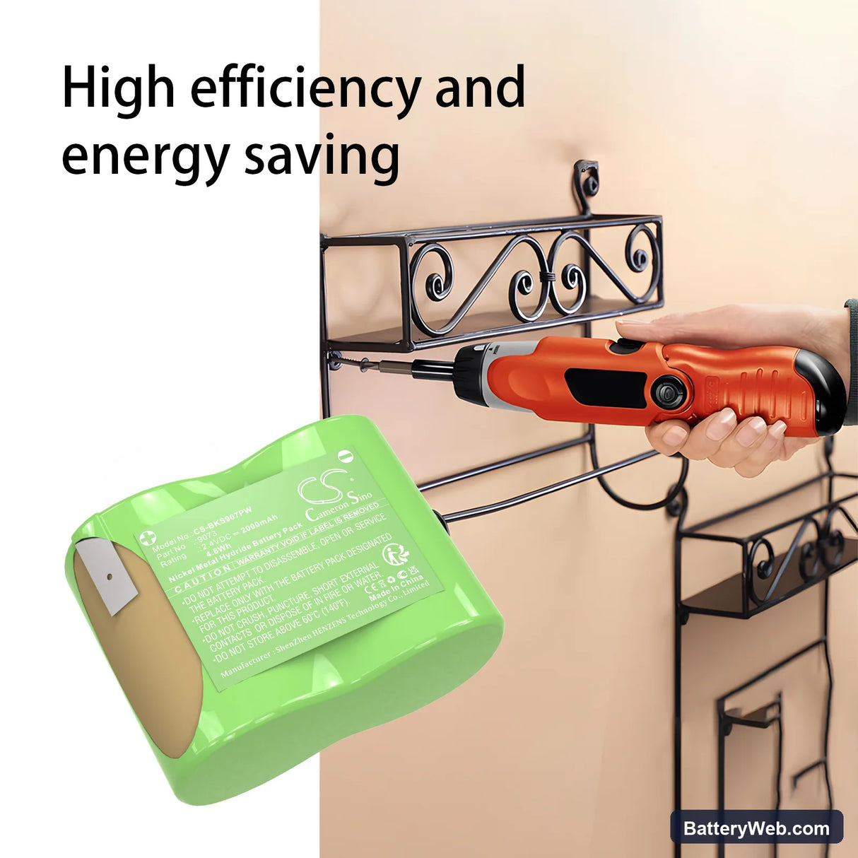 Black & Decker 9073 Replacement Battery, 2.4V, 2000mAh, Ni-MH 6