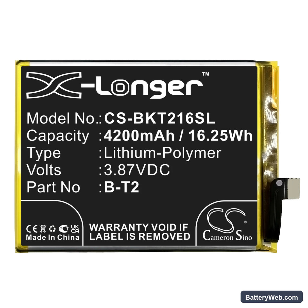 Vivo S12 Pro Replacement Battery, 3.87V, 4200mAh, Li-Polymer 3
