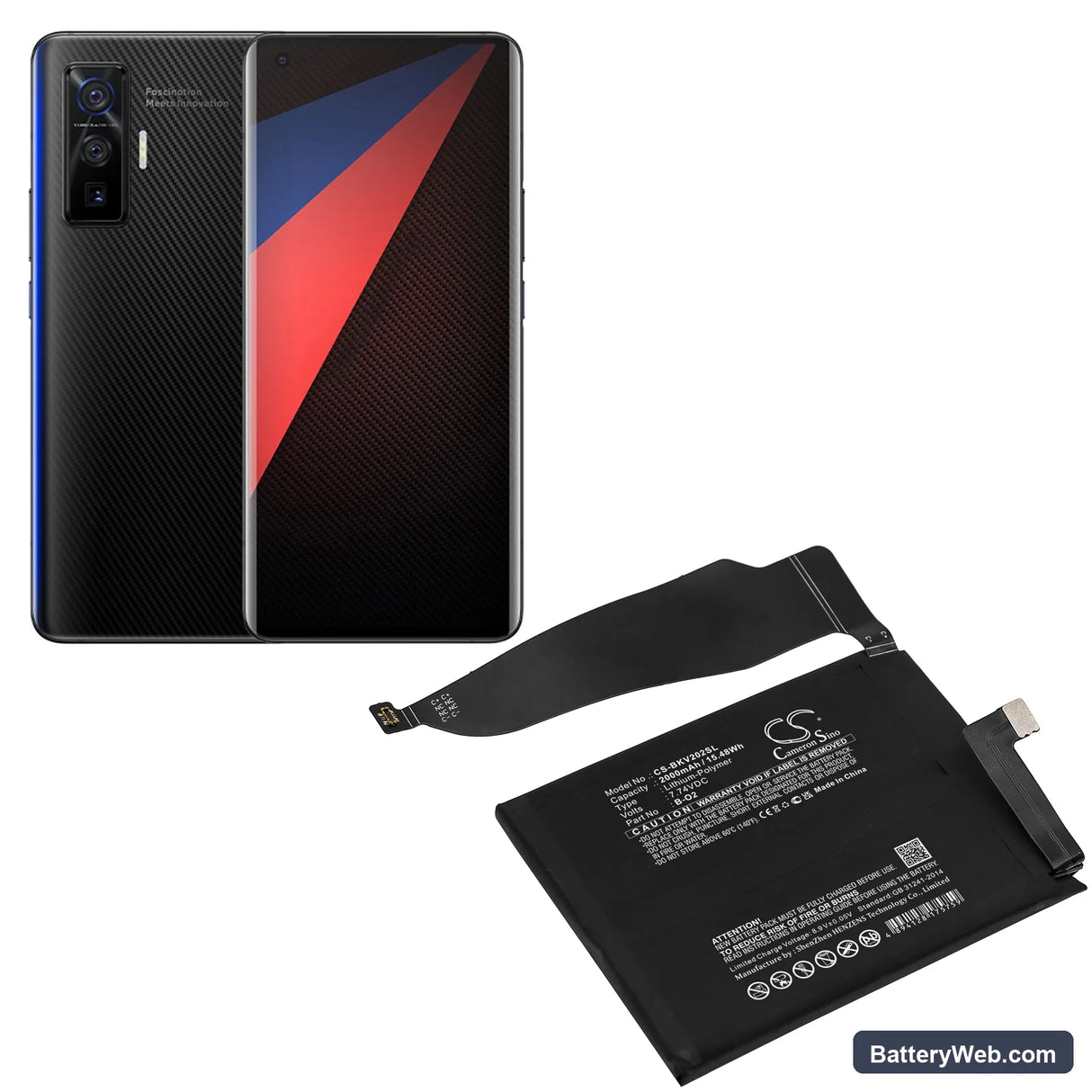 Vivo IQOO 5 Pro Replacement Battery, 7.74V, 2000mAh, Li-Polymer 5