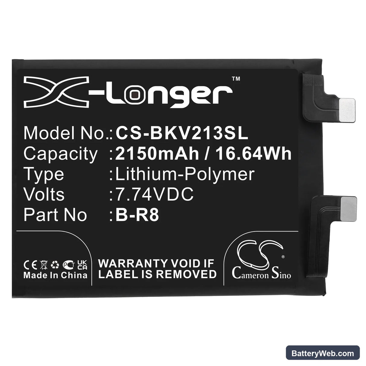 Vivo IQOO 8 Replacement Battery, 7.74V, 2150mAh, Li-Polymer 3