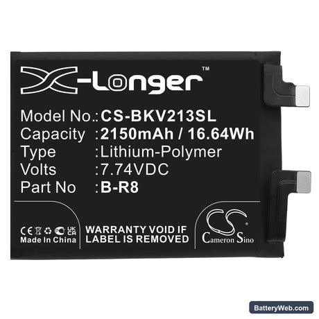 Vivo IQOO 8 Replacement Battery, 7.74V, 2150mAh, Li-Polymer 3