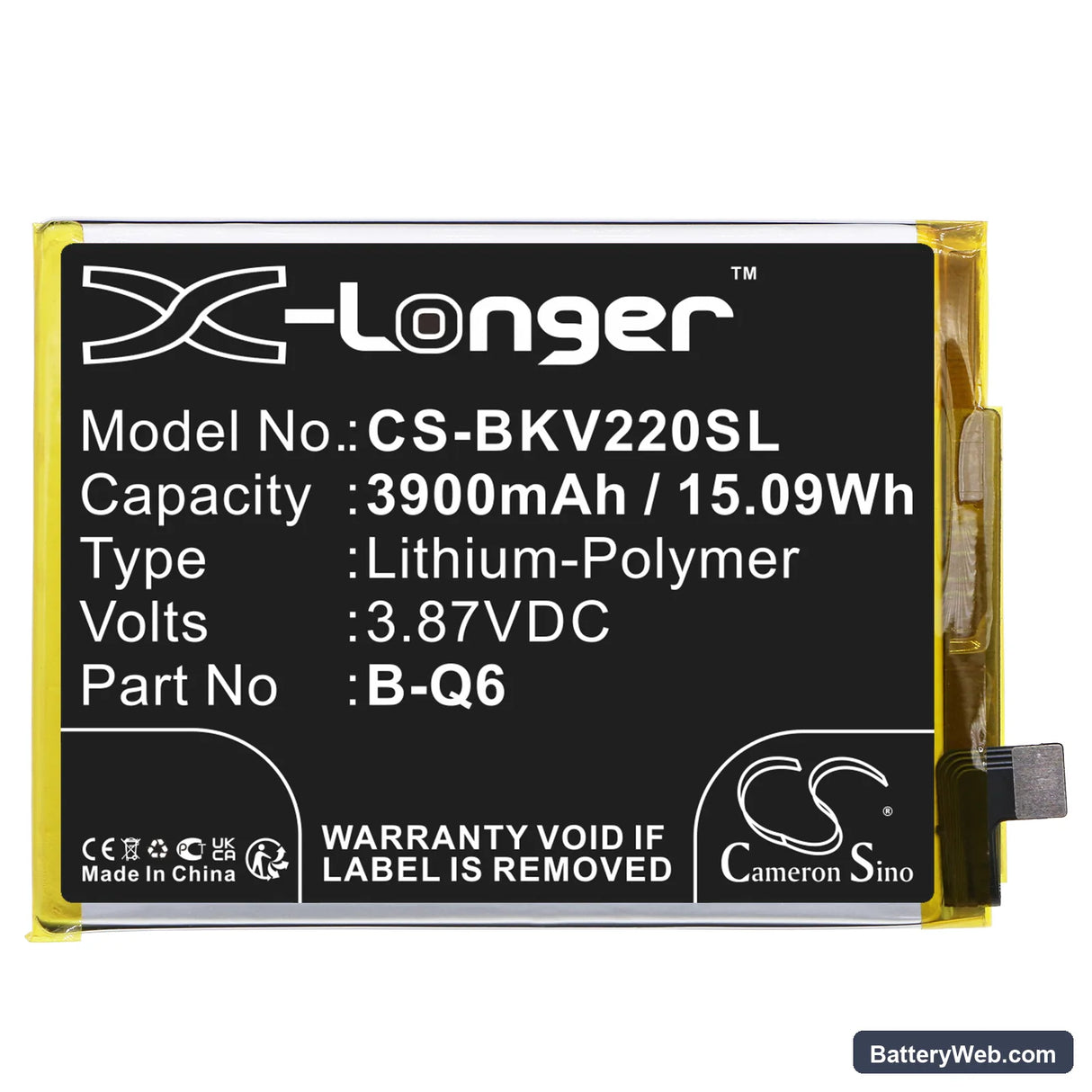 Vivo V21e Replacement Battery, 3.87V, 3900mAh, Li-Polymer 3
