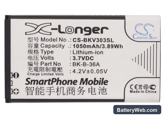 BBK VIVO Y1 Replacement Battery, 3.7V, 1050mAh, Li-ion 5