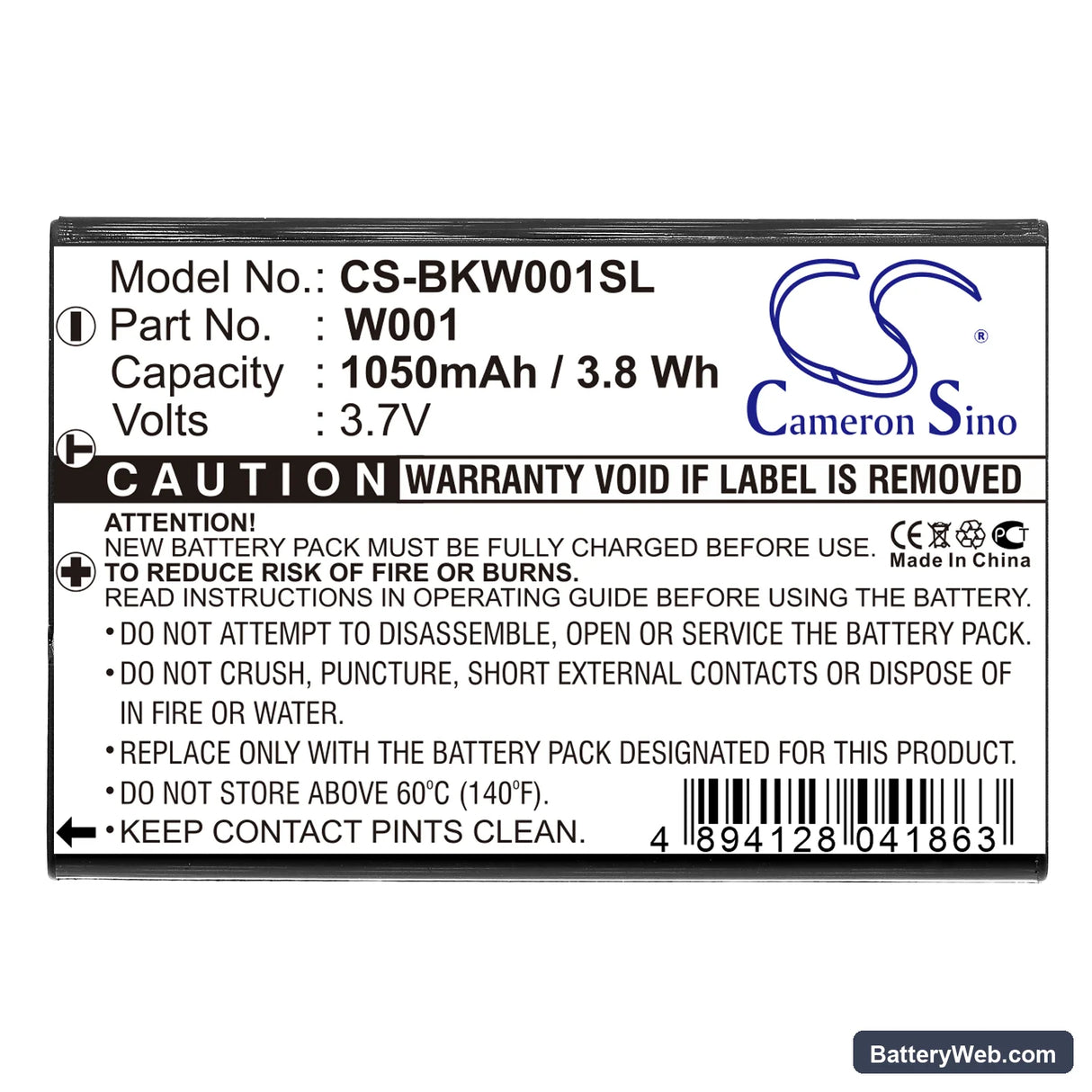 SMC Skype Wifi Phone Replacement Battery, 3.7V, 1050mAh, Li-ion 3