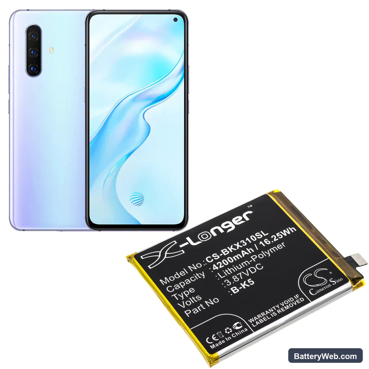 Vivo X30 Pro Replacement Battery, 3.87V, 4200mAh, Li-Polymer 5