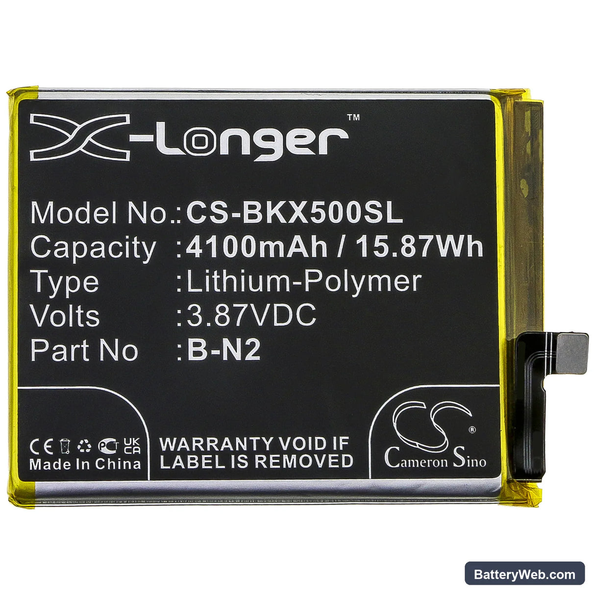 Vivo X50 Replacement Battery, 3.87V, 4100mAh, Li-Polymer 3