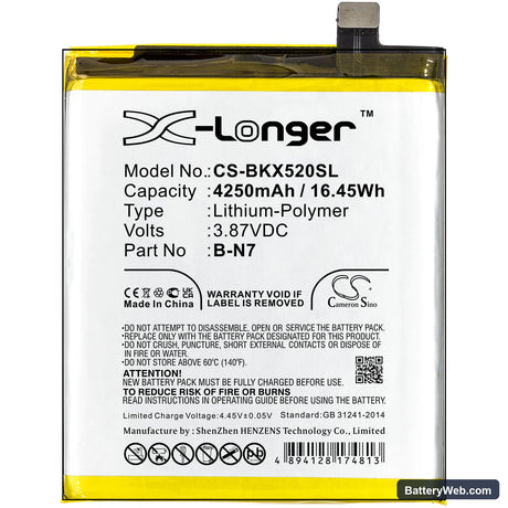 Vivo X50 Pro+ Replacement Battery, 3.87V, 4250mAh, Li-Polymer 3