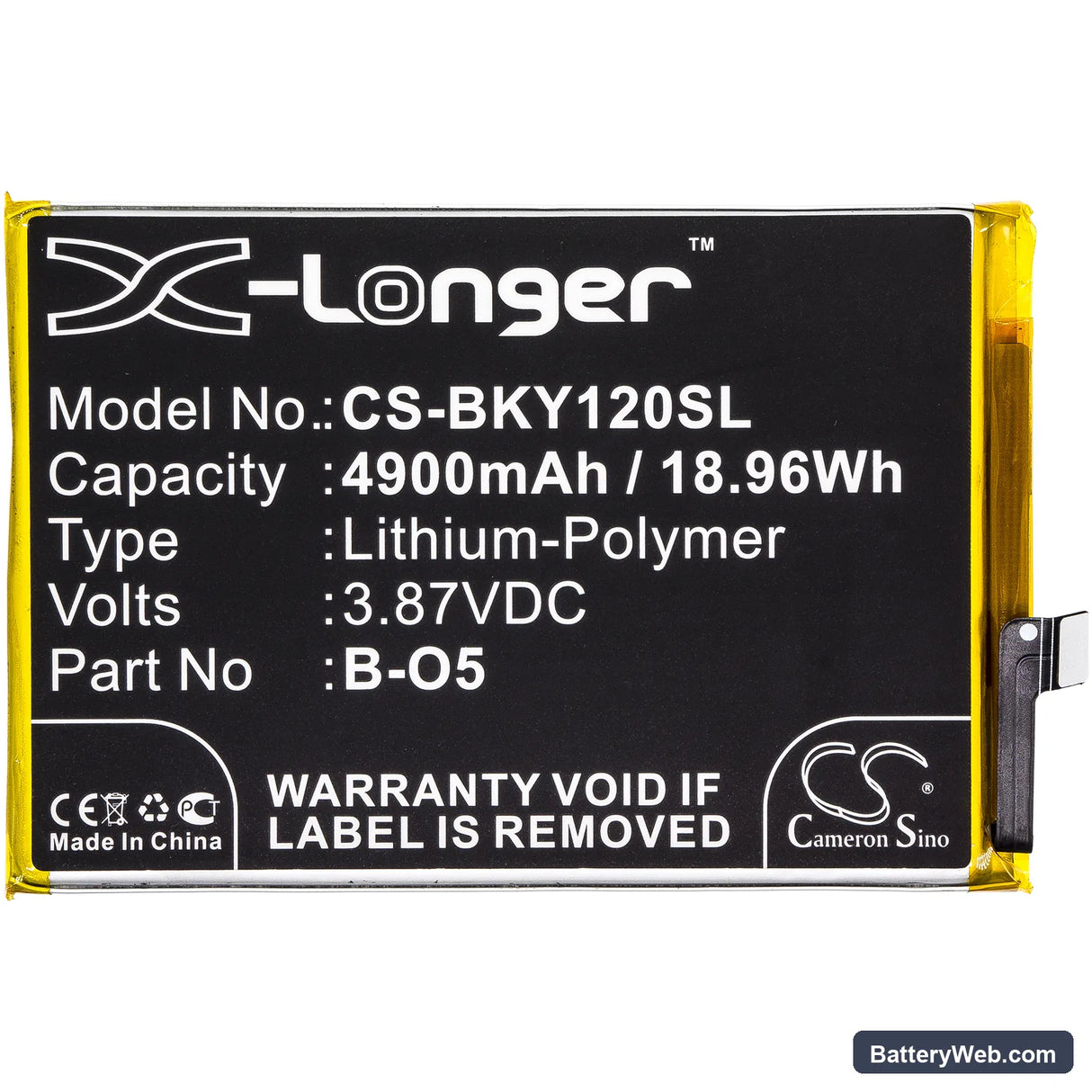 Vivo Y12 Replacement Battery, 3.87V, 4900mAh, Li-Polymer 3