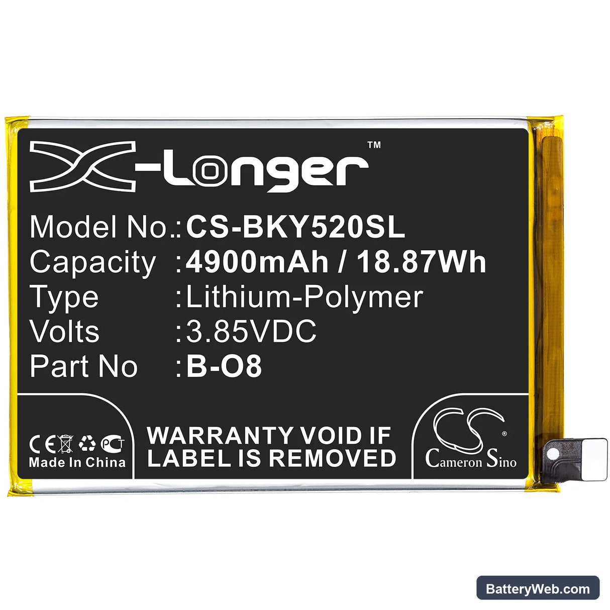 Vivo Y52s Replacement Battery, 3.85V, 4900mAh, Li-Polymer 3