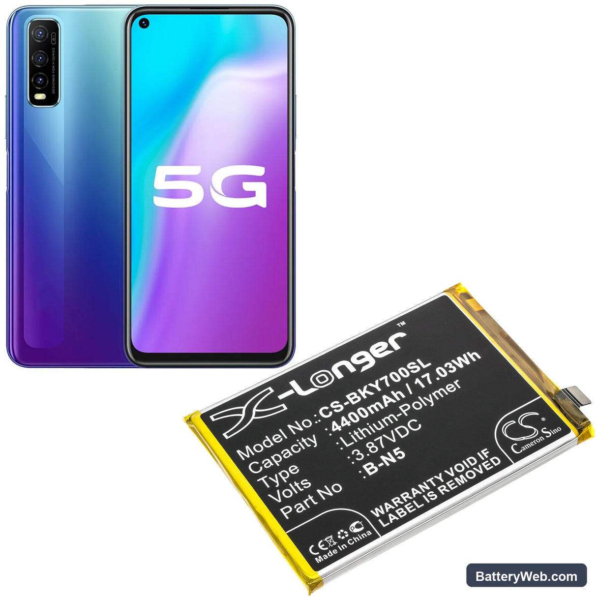 Vivo Y51S Replacement Battery, 3.87V, 4400mAh, Li-Polymer 5