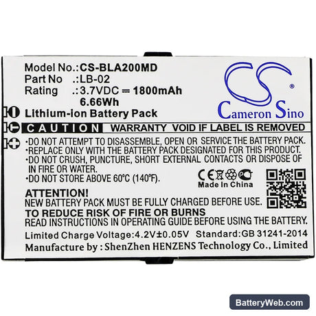 Biolight A2 Replacement Battery, 3.7V, 1800mAh, Li-ion 3