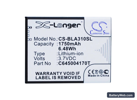 BLU Advance 4.5 Replacement Battery, 3.7V, 1750mAh, Li-ion 5