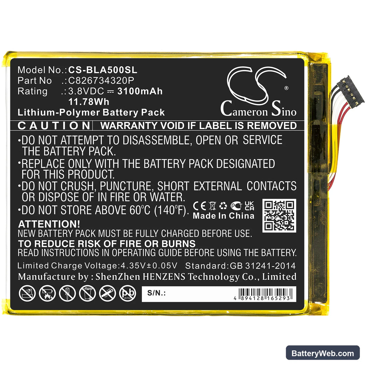 BLU Advance A5 Plus LTE Replacement Battery, 3.8V, 3100mAh, Li-Polymer 3