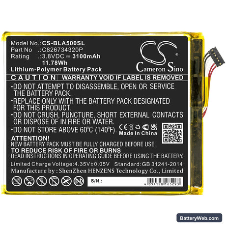 BLU Advance A5 Plus LTE Replacement Battery, 3.8V, 3100mAh, Li-Polymer 3