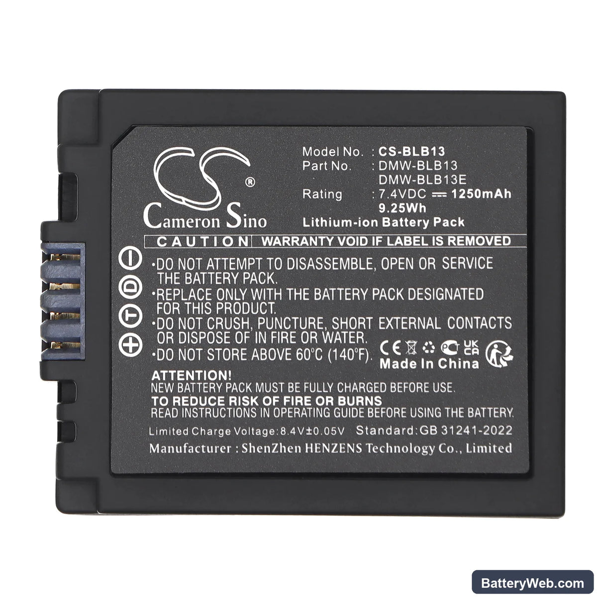 Panasonic Lumix DMC-G1 SLR Replacement Battery, 7.4V, 1250mAh, Li-ion 5