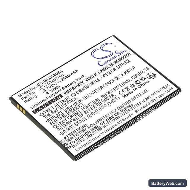 BLU C5 Replacement Battery, 3.7V, 2500mAh, Li-Polymer 1