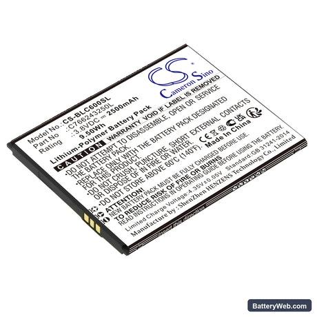 BLU C6 Replacement Battery, 3.8V, 2500mAh, Li-Polymer 1