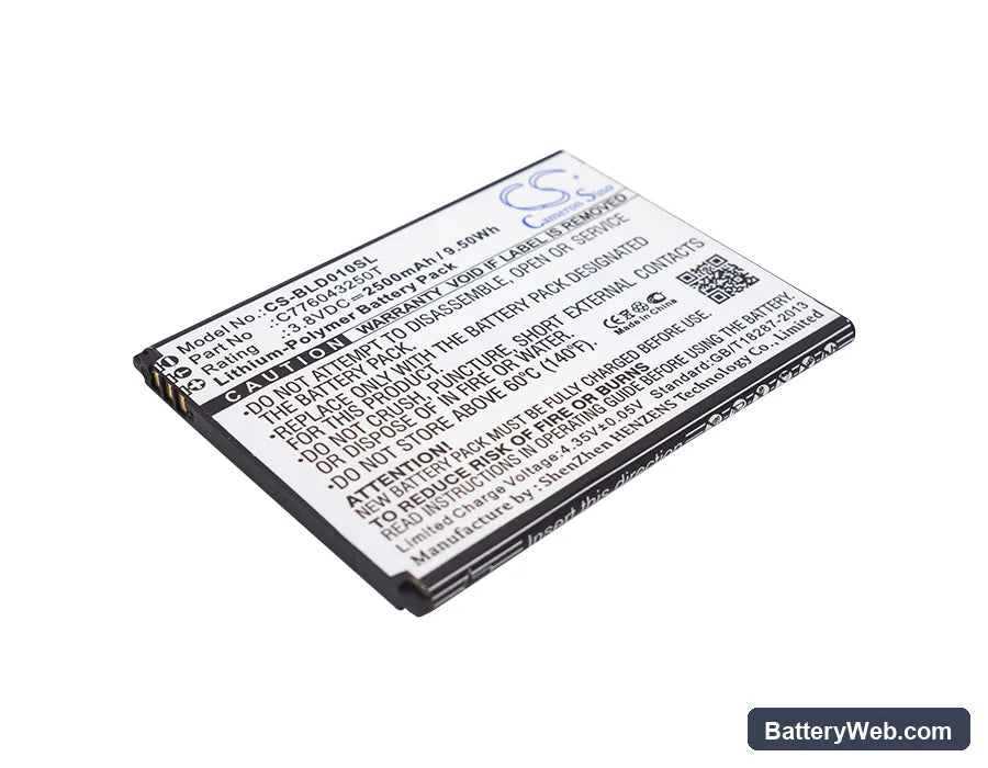 BLU Dash X LTE D0010U Replacement Battery, 3.8V, 2500mAh, Li-Polymer 1