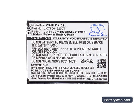 BLU Dash X LTE D0010U Replacement Battery, 3.8V, 2500mAh, Li-Polymer 5