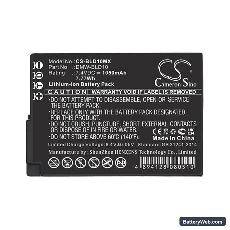 Panasonic Lumix DMC-GF2 Replacement Battery, 7.4V, 1050mAh, Li-ion 5