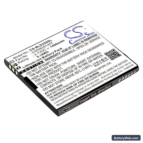 BLU Dash L2 Replacement Battery, 3.7V, 1400mAh, Li-ion 1
