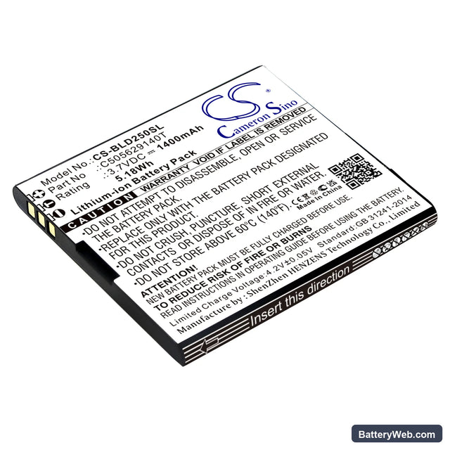 BLU Dash L2 Replacement Battery, 3.7V, 1400mAh, Li-ion 1