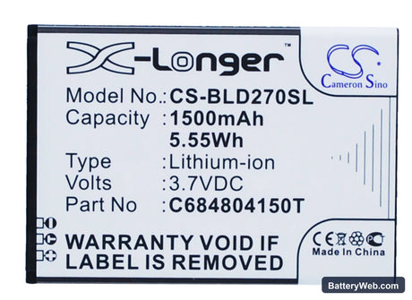 BLU Dash 4.0 Replacement Battery, 3.7V, 1500mAh, Li-ion 1
