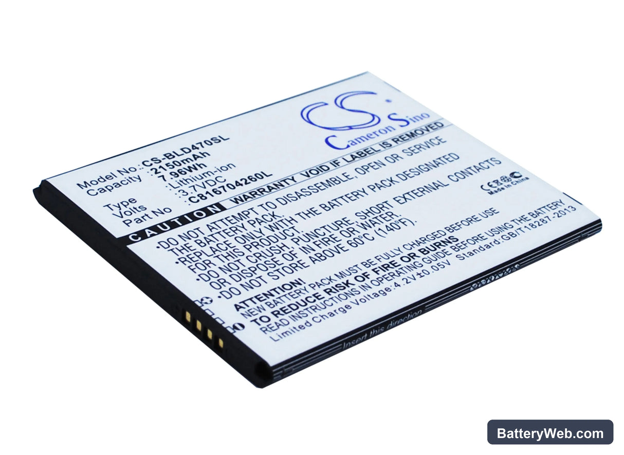 BLU Dash 5.5 Replacement Battery, 3.7V, 2150mAh, Li-ion 2