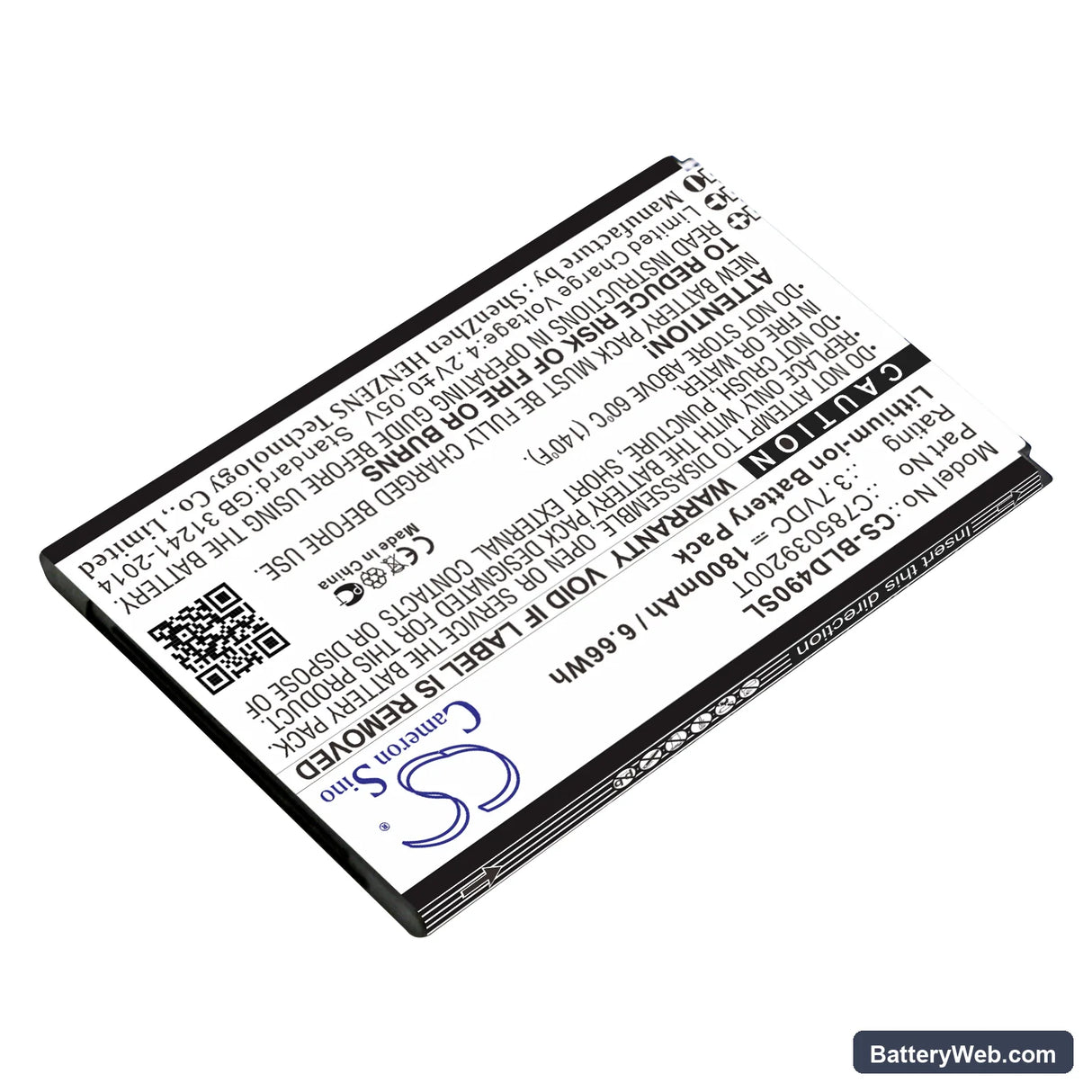 BLU Dash G Replacement Battery, 3.7V, 1800mAh, Li-ion 2