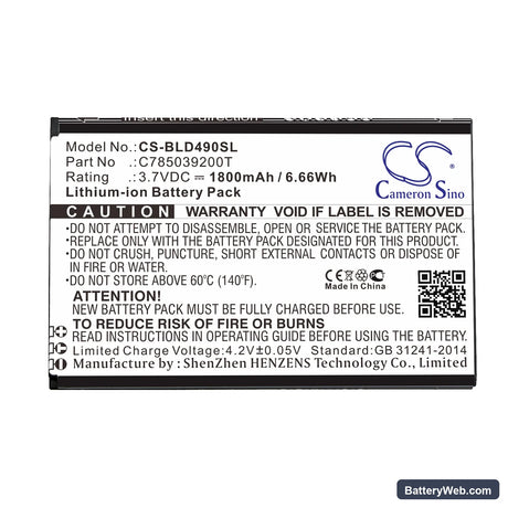 BLU Dash G Replacement Battery, 3.7V, 1800mAh, Li-ion 3
