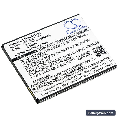 BLU Studio 5.0K Replacement Battery, 3.7V, 1800mAh, Li-ion 1