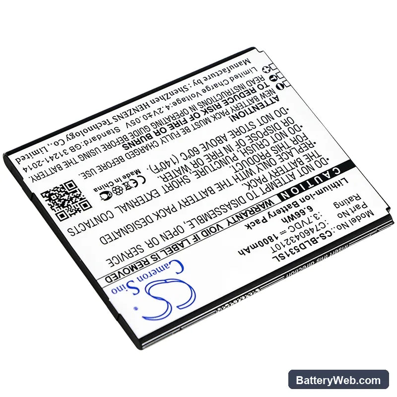 BLU Studio 5.0K Replacement Battery, 3.7V, 1800mAh, Li-ion 2
