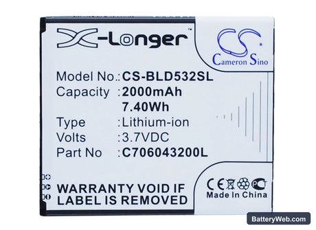 BLU Studio 5.0C HD Replacement Battery, 3.7V, 2000mAh, Li-ion 1