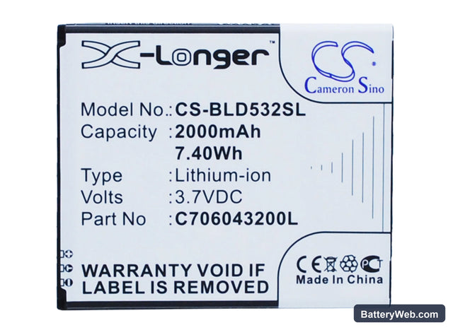 BLU Studio 5.0C HD Replacement Battery, 3.7V, 2000mAh, Li-ion 1